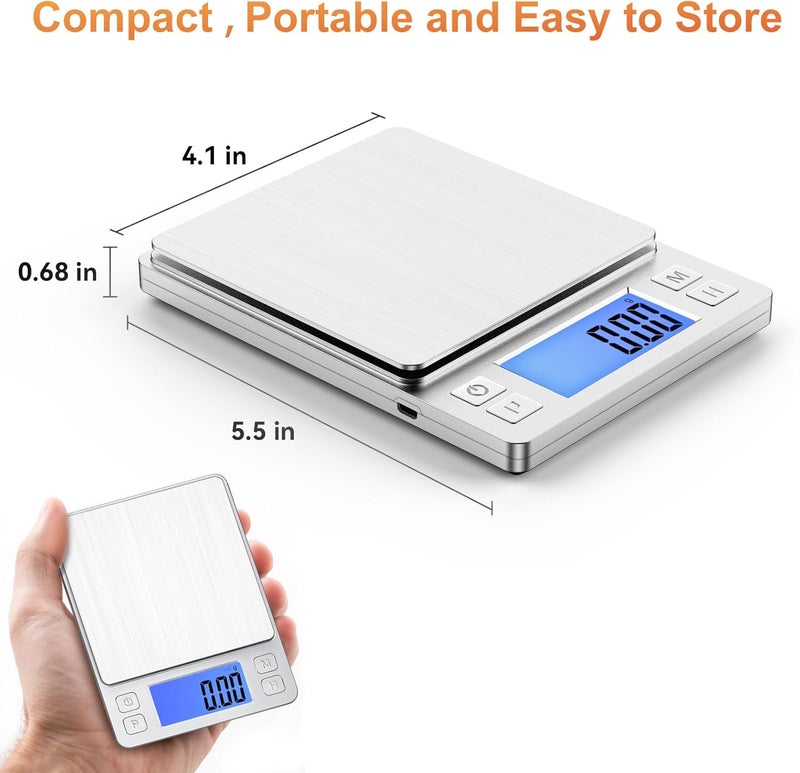 BOMATA 0.01g Small Digital Gram Scale, USB Rechargeable, Upgraded 1kg Jewelry Scale with Larger Display and Hold Function, High Precision, Grams and oz for Herb, Coin, Powder, Gold, Yeast, Kitchen - Image 4